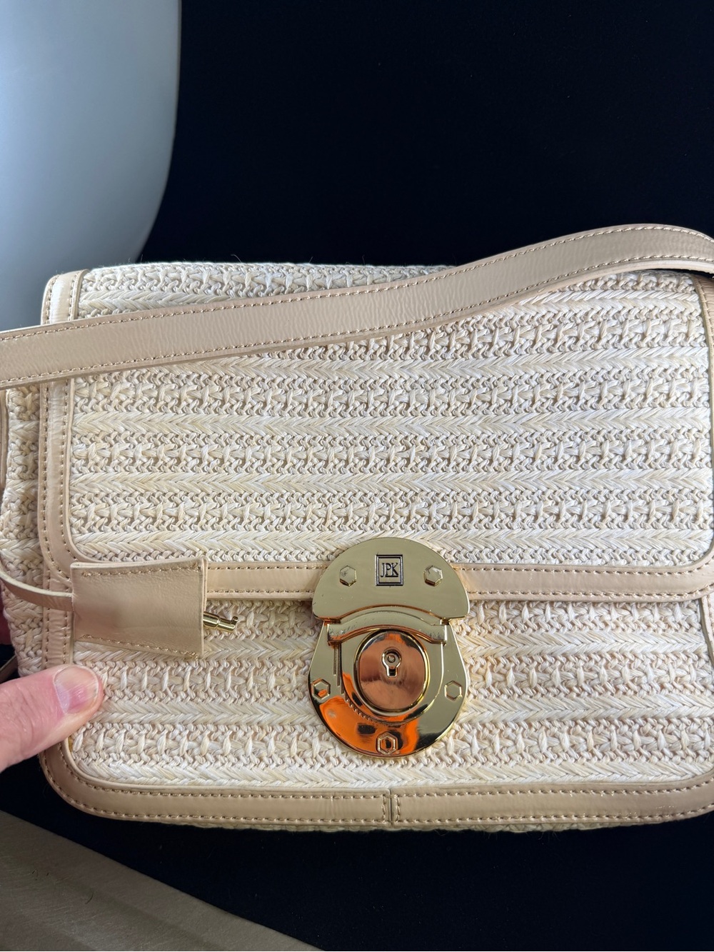Beige Woven Crossbody Bag with Gold Hardware by JPK Paris 75